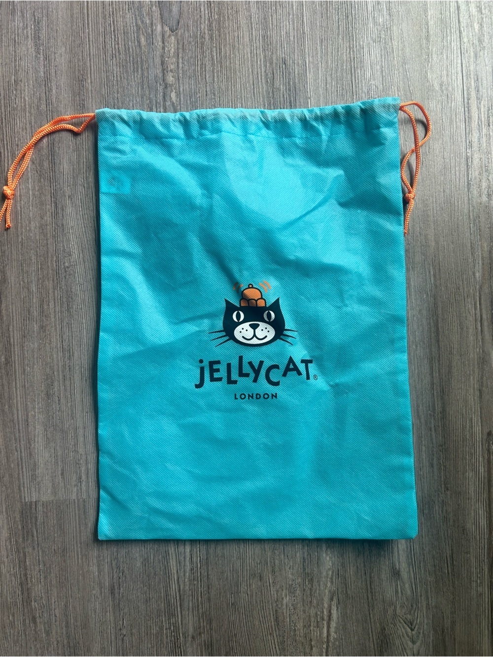 Jellycat Turquoise Cat Logo Drawstring Bag with Orange Cords